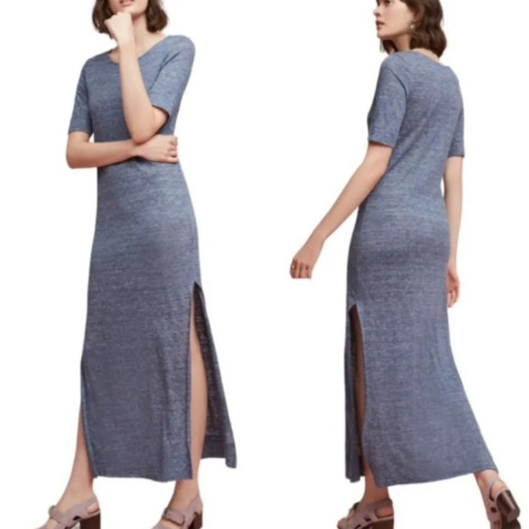 Anthropologie 34°N 118W° •Size Small• Benna Maxi Dress 100% Linen Blue Space Die - Picture 1 of 12